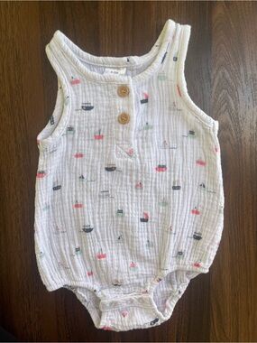 LILA+JACK White Cotton Baby Romper with Nautical Accent